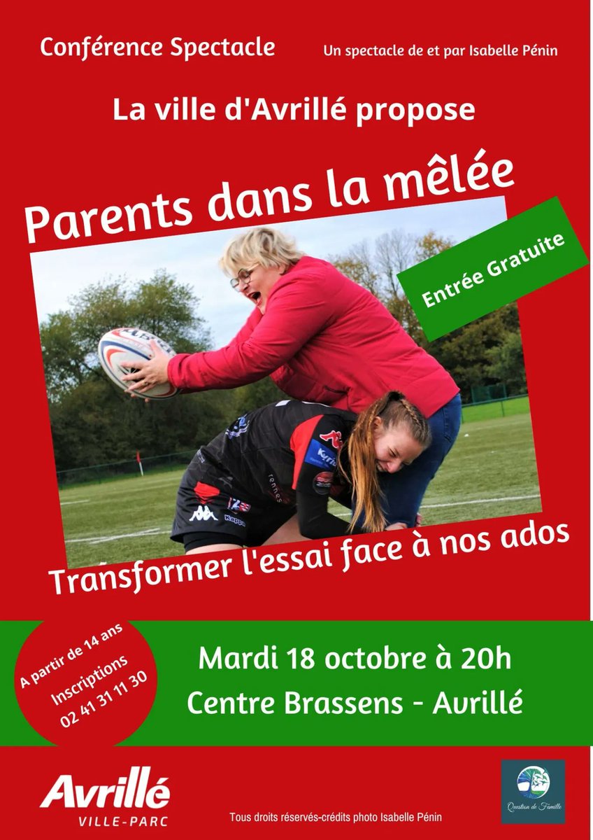 parents49's tweet photo. 🌂 Dans mon réseau il y a...
Parents dans la mêlée : conférence gesticulée autour de la parentalité et de l’adolescence
#AVRILLE
18 octobre 20h00
https://t.co/NMAixz5PHj https://t.co/nnPhsGE7oU