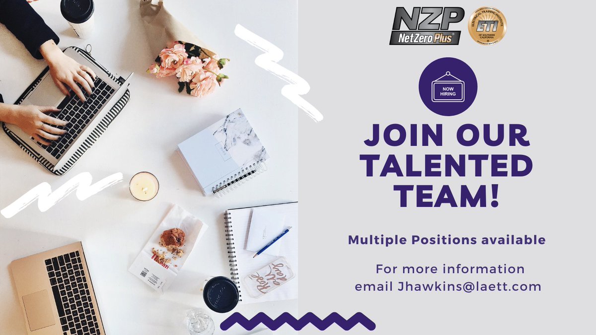 Become a member of the NZP ETI team! For further information about available positions, please email jhawkins@laett.com or click the link below "open positions".
.
#nowhiring #jobopening #jointheteam #NZPETI #openpositions

linktr.ee/netzeroplus