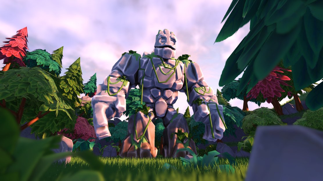 Big rock man scene. Rock man was based on a concept, modeled in Blender, then textured in Substance Painter.

#Roblox #RobloxDev #lowpoly #RobloxArt #RobloxDevs