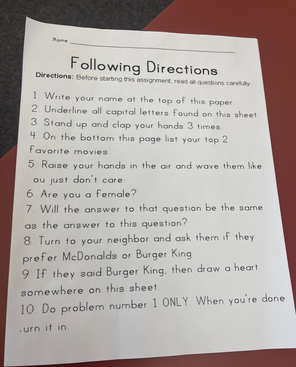 kaminski107's tweet photo. New group, same following directions sheet. Never a winner 🏆 #teachMorris #followdirections #7thgrade https://t.co/rbgSSXxJOg