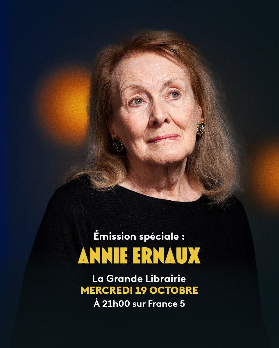 🥳Le Prix Nobel de littérature 2022 a été attribué à la romancière Annie Ernaux, première autrice française à recevoir cette distinction. 📚À cette occasion, elle nous fait l’honneur d’être notre invitée pour un tête à tête d’exception. 📺Rdv mercredi 19/10 à 21h00 sur @France5tv