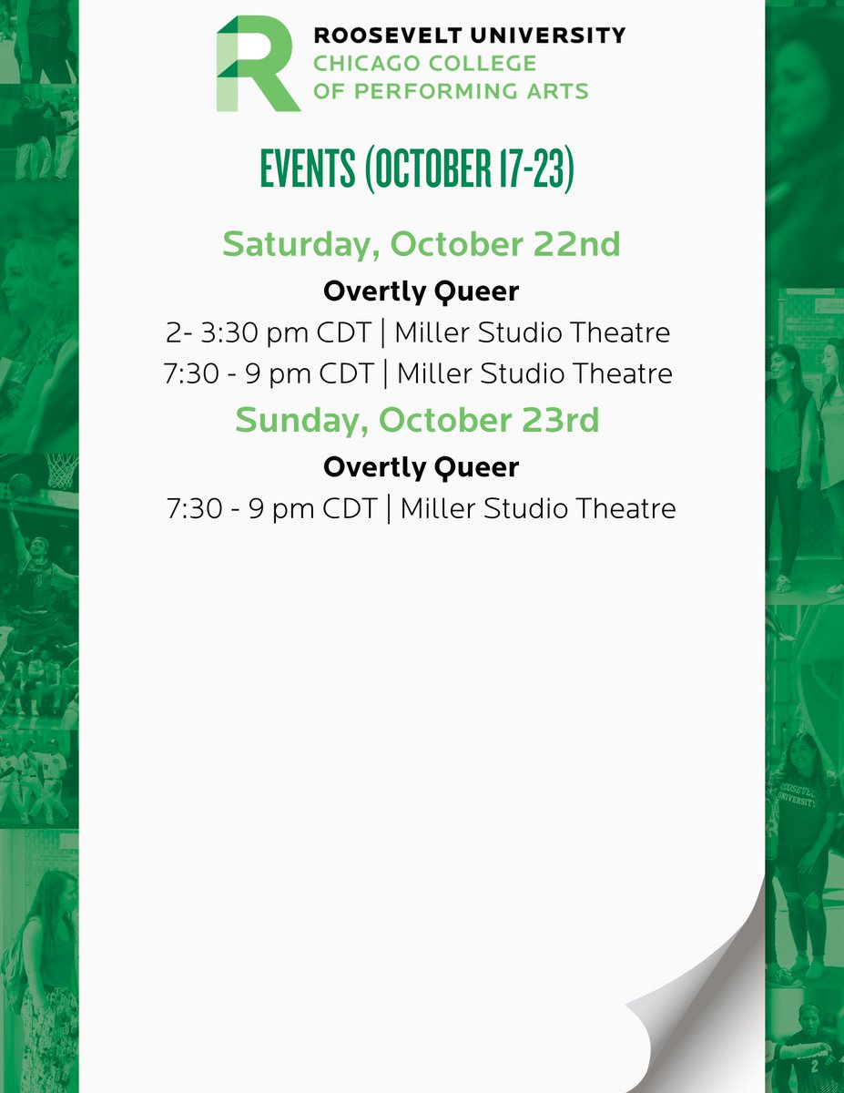 CCPA at Roosevelt (@ccparu) on Twitter photo This Week at CCPA/<a href="/RooseveltU/">Roosevelt University</a>!
Ticketing and program details can be found here: bit.ly/3T6OthS
Join us for an event! #rooseveltu #performingarts This Week at CCPA/<a href="/RooseveltU/">Roosevelt University</a>!
Ticketing and program details can be found here: bit.ly/3T6OthS
Join us for an event! #rooseveltu #performingarts
