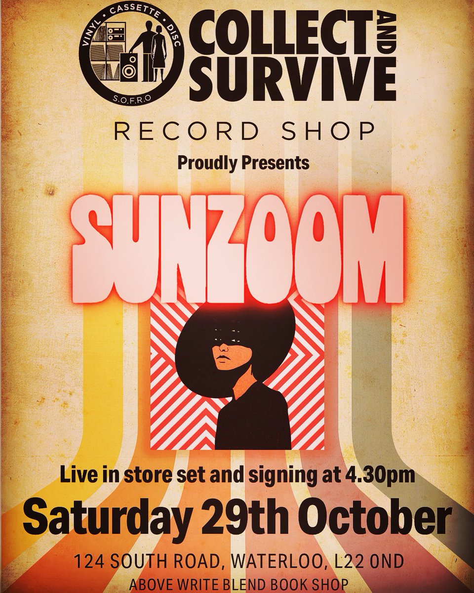 CollectSurvive's tweet image. Another plug for the free in store performance and album signing by the amazing @SunzoomMusic on October 29th at 4:30pm. Pop down, catch the gig and grab a copy of the new album whilst you’re here 👍🏼 @LiverpoolBands @LpoolAltMusic @music_liverpool @LpoolAltMusic