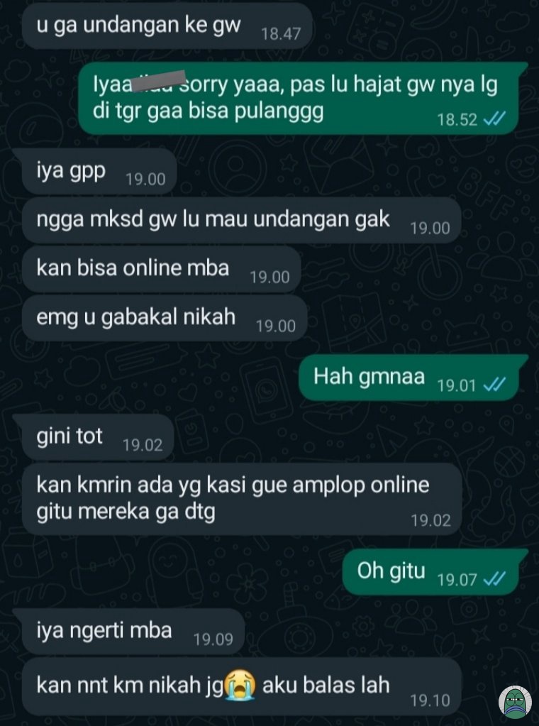 💚 sender syok banget di tagih begini, padahal nikahnya udah 2 bulan yang lalu dan sebelumnya udah konfirmasi juga berhalangan hadir 😔