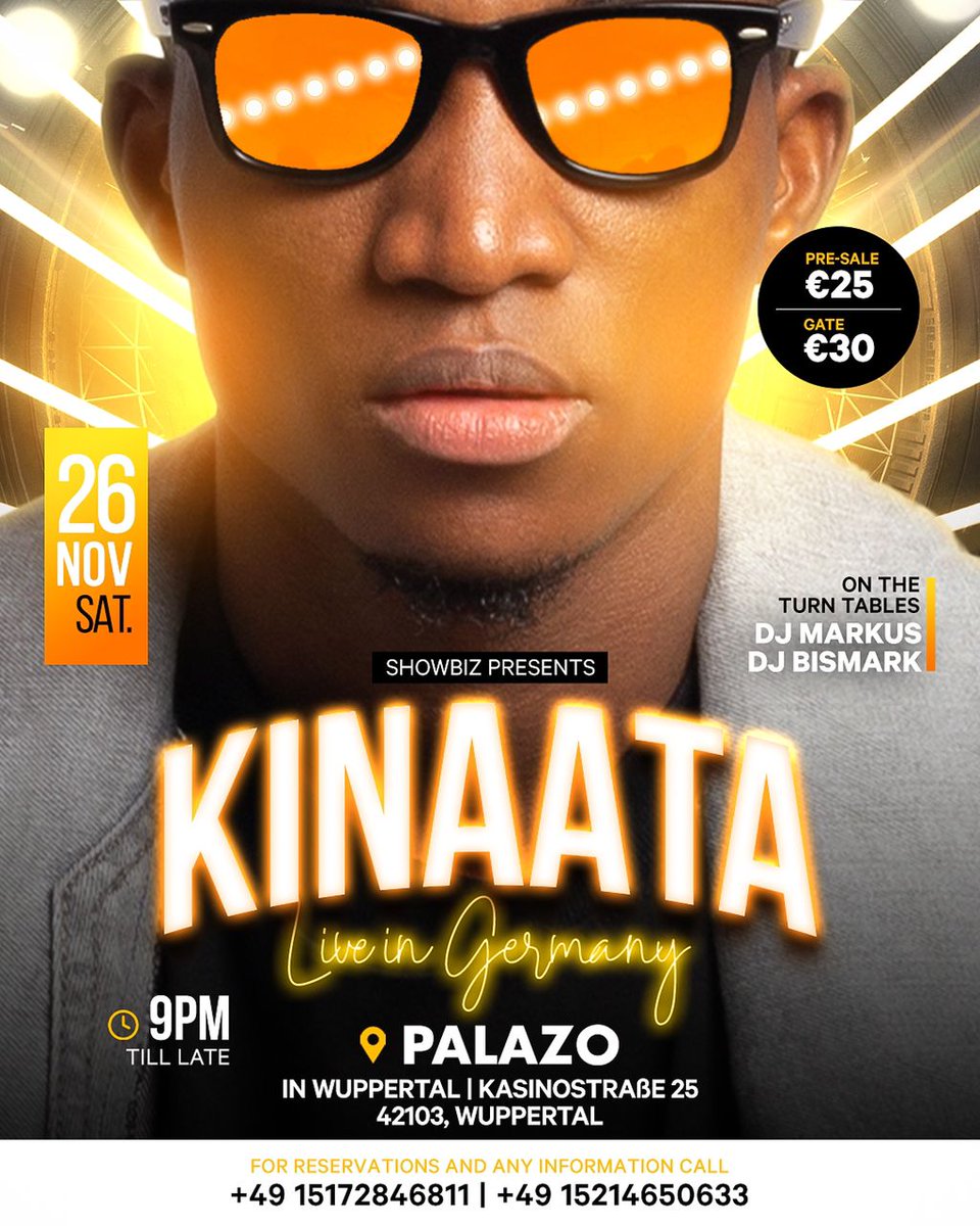 Germany 🇩🇪 Woay3 Ready ???
<a href="/KinaataGh/">Kofi Kinaata</a> Live In Germany 
<a href="/Palazo/">Лазоренко Павел</a> 
Saturday 26th November 2022 
Jux Kno