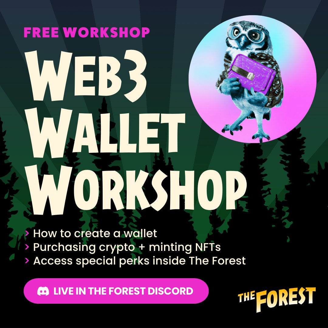 Join the founders of The Forest 🌳, @RachelZampino &amp; <a href="/chrisellinas_/">Chris Ellinas</a> for a tutorial on how to set up your own wallet, fund it, and use it to connect to web3 apps!
The free workshop will take place on the 27 Oct 🗓
🔻
 A BONUS lesson is also included!!!