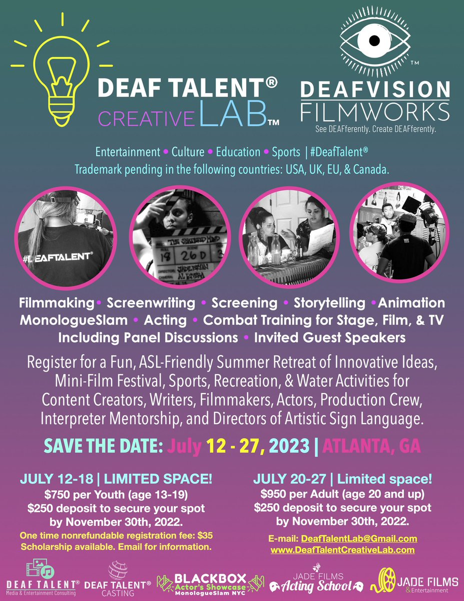 DeafShowRunner's tweet photo. Deaf Talent® Creative Lab™ is the first training & professional development initiative for BIPOC Deaf creatives and actors. Longer video. https://t.co/C1QIkw3ctz
https://t.co/37Swl0ohGh
#DeafTalentCreativeLab #DeafTalentLab #DeafTalent®️ #DTMEC #DeafinHollywood®️ #CreativeLab https://t.co/yVEcsrQgtl