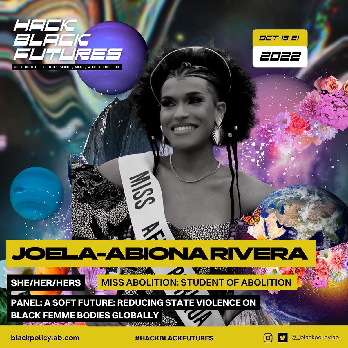 _BlackPolicyLab's tweet image. 👸🏾@joelariveraaa will join our virtual “Soft Futures” conversation, an intersectional health justice chat on what the future should look like for girls, femmes, women, TGNC, &amp;amp; people w/ uteruses. Register at blackpolicylab.com  #BPL2022 #HackBlackFutures #BlackPolicyMatters