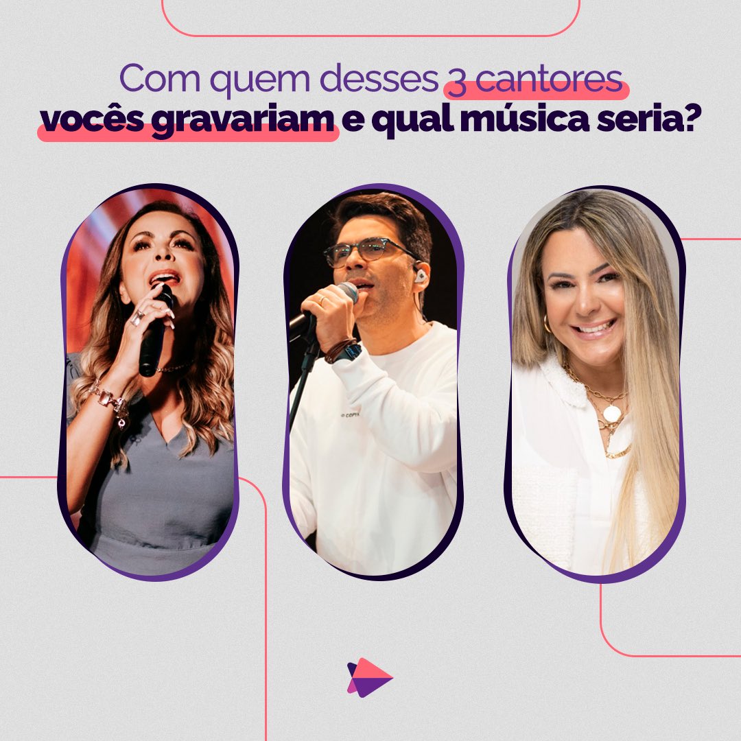 1BigMediaGroup's tweet photo. Se você pudesse gravar com algum deles quem seria e qual seria a música? 

1- Cristina Mel 
2- Paulo César Baruk 
3- Virginia Arruda 

Conta pra gente nos comentários 💜 https://t.co/47ALHW573m