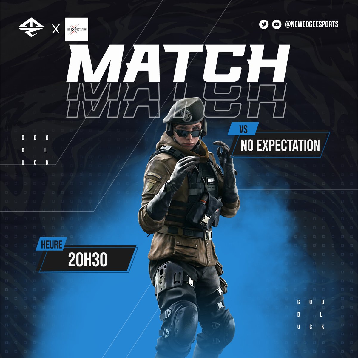 Ce soir 20H30 ⏰ 
Notre Roster R6 White  <a href="/Tipi_BRD/">Tipi</a> <a href="/BecquetDylan3/">Becquet Dylan</a> @Xn_NwE <a href="/Suryno_/">Suryno 🇨🇵</a>  
 VS 💥 <a href="/NoExpectationUK/">No Expectation</a> en ELC !

Nous comptons sur eux pour gagner ce match 🏆 

Malheureusement nous ne pourrons pas les suivre en stream mais nous sommes tous derrière eux 🤗
#RainbowSixSiege
