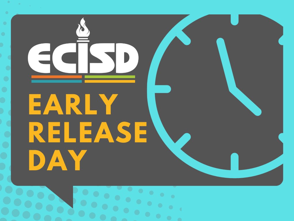 Parents, please remember, Wednesday, October 19, is an Early Release Day. Noel Elem/Travis Elem – 11:30 a.m. All other elementary campuses – 11:40 a.m. Carver & Lamar EECs – 12:00 p.m. Middle Schools – 12:50 Odessa HS, Permian HS & New Tech Odessa – 1:35 p.m. Tweet 1 of 2