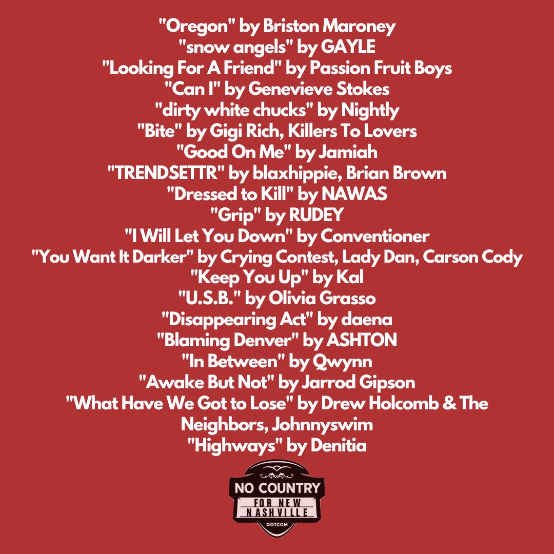 NoCountryNash's tweet photo. .@BristonMaroney brings “Oregon” to Nashville on this week’s playlist! + the latest from @hiigenevieve @Nightly @drewholcomb @whoisgayle @jamiah_hudson @nawas &amp; more!

🎧 https://t.co/GSez4Do2UO https://t.co/lSjq2hdQSk