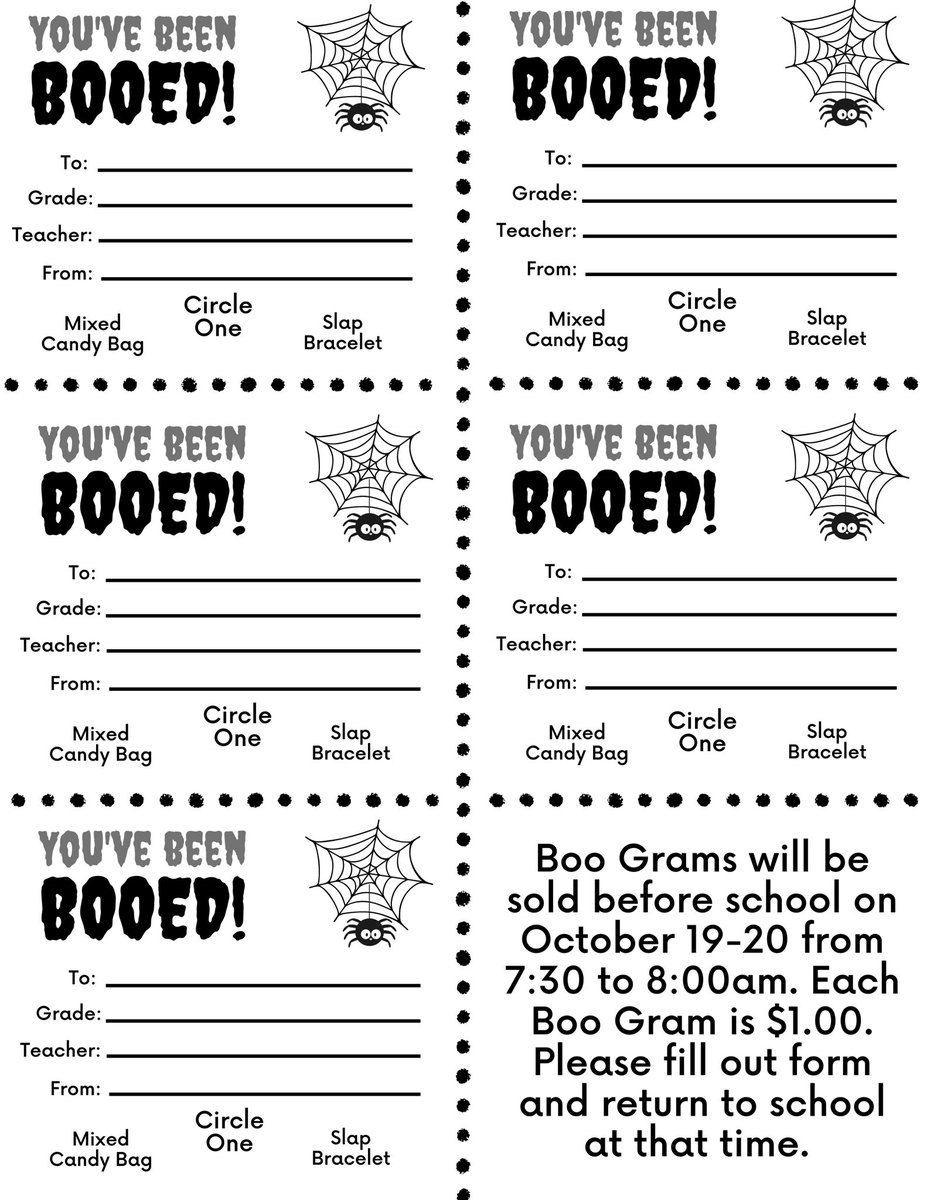 ASE_PTOHumble's tweet photo. Treat your friends (or teachers!) to a Boo Gram! Sold this Wed/Thurs 7:30-8AM in front of ASE for $1! Choose a bag of candy or a slap bracelet for delivery on 10/28! Bring filled out forms and $$ w/you to buy! π» π #ASEPTO #BooGrams https://t.co/nXQTy0zzZK