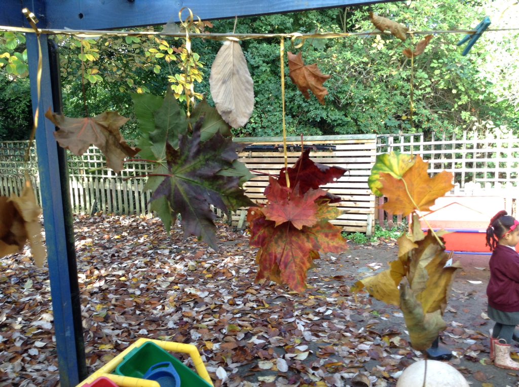 bonnin_mrs's tweet photo. In Nursery today we sorted Autumn leaves by looking at their different colours. We threaded them onto ribbon to make a piece of Autumn artwork. https://t.co/Hy9uXQaMl7