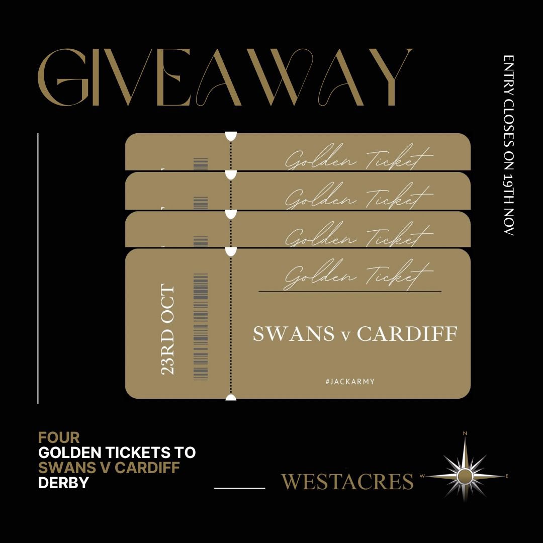 Westacresltd's tweet photo. 🦢𝐆𝐈𝐕𝐄𝐀𝐖𝐀𝐘 𝐓𝐈𝐌𝐄🦢 

We are giving away 𝟒 𝐆𝐎𝐋𝐃𝐄𝐍 𝐓𝐈𝐂𝐊𝐄𝐓𝐒 to the 𝓶𝓸𝓼𝓽 sought after game of the season: 
𝐒𝐖𝐀𝐍𝐒𝐄𝐀 𝐂𝐈𝐓𝐘 𝐯 𝐂𝐀𝐑𝐃𝐈𝐅𝐅 𝐂𝐈𝐓𝐘 on Sunday 23rd Oct🎟
 
To win, follow the 4 steps below👇 𝓖𝓸𝓸𝓭 𝓛𝓾𝓬𝓴✨ 

@SwansOfficial https://t.co/b8dzdSpwrJ