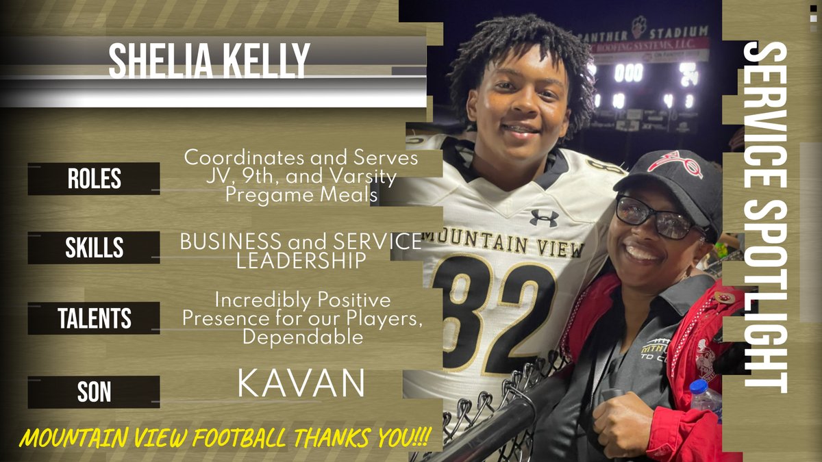 MVFootballBears's tweet photo. This week's Service Spotlight is Mrs. Shelia Kelly! Shelia makes sure all of our players are receiving their pre-game meals, & is always willing to lend a hand before and after Varsity & JV/9th Games. Shelia, we thank you for your time and talents!!! #BuiltForOthers https://t.co/LxTwfCzGqC