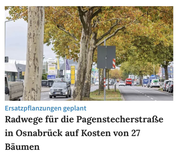 SecretCoAuthor's tweet image. Erhalt der Vierspurigkeit für Autos an der Pagenstecherstraße in Osnabrück auf Kosten von 27 Bäumen