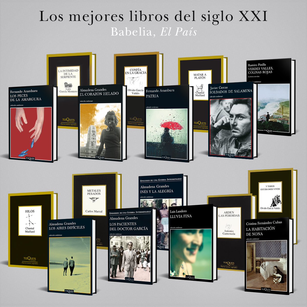 TusquetsEditor's tweet photo. 17 obras publicadas por Tusquets Editores entre los 100 títulos del siglo XXI destacados por @babelia_elpais: 9 novelas, 1 libro de cuentos, y 7 poemarios. https://t.co/FzgSBUochM https://t.co/WQbDod7Z2P