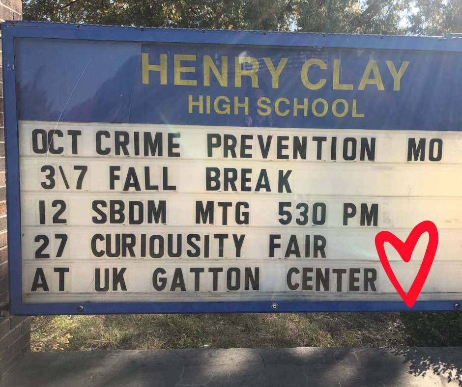uk_curiosity's tweet photo. Thanks for promoting #UKCuriosityFair, Henry Clay High School!  Looking forward to seeing you on the 27th. Bring your friends! https://t.co/M1AR3oXv0k