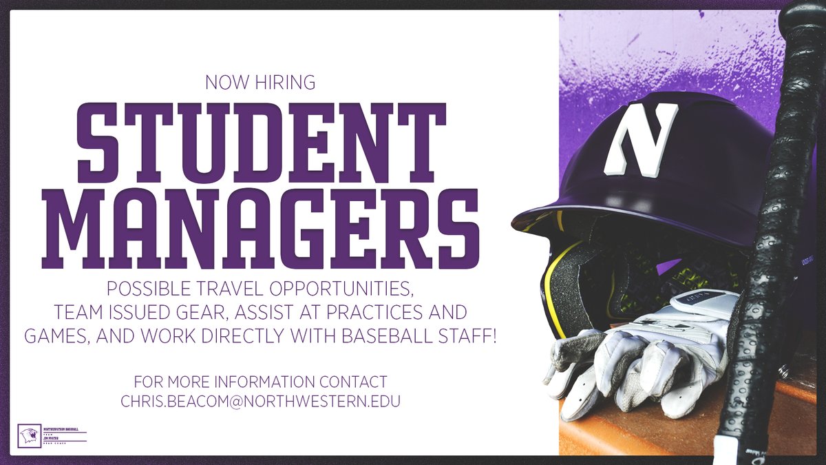 📢Attention Northwestern students 📢 Want to be a part of a new era of Wildcat Baseball? Contact Director of Baseball Operations Chris Beacom (chris.beacom@northwestern.edu) for more information! #GoCats | @JimFoster23 | @NU_Sports