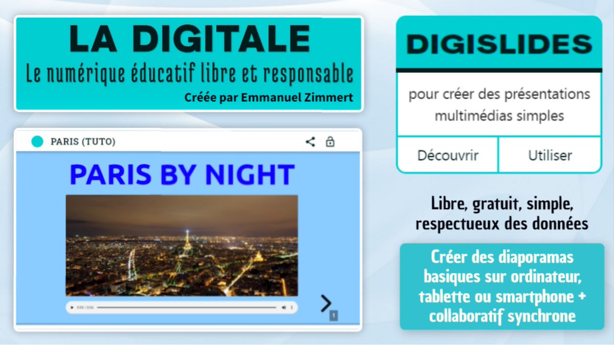 Tutoriel complet de DIGISLIDES de Ladigitale.dev : créer des diaporamas basiques sur ordinateur, tablette ou smartphone, avec collaboration synchrone. Top pour les élèves sur appareil mobile 👍😃. Tuto YT ou Portail Tubes : youtu.be/tEewVtF0dQs dgxy.link/DIGISLIDES