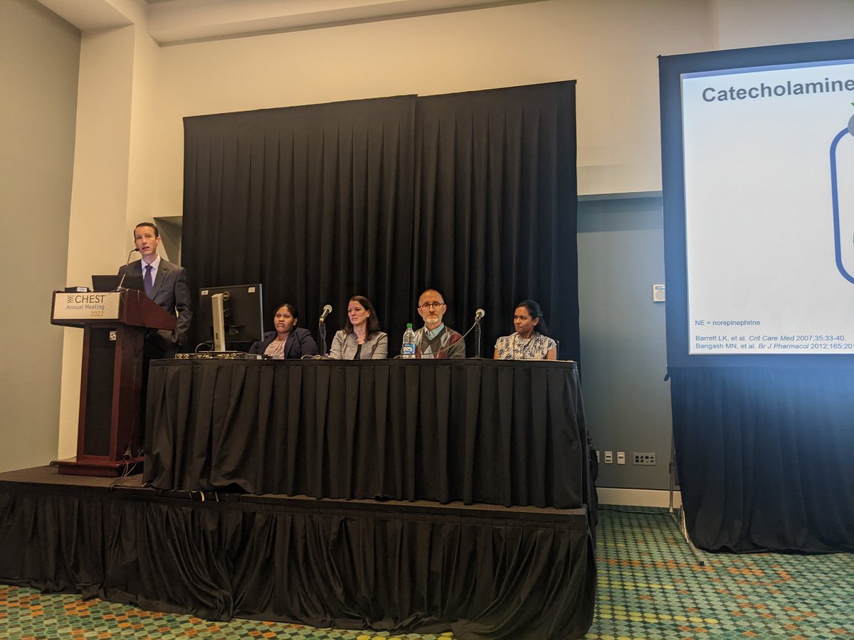Excellent talks by <a href="/SethRBauer/">Seth Bauer</a> @Laura_Evans_206 <a href="/angel_coz79/">Angel Coz</a> on management and controversies around fluids and vasopressor in sepsis. #CHEST2022 #CHEST22
