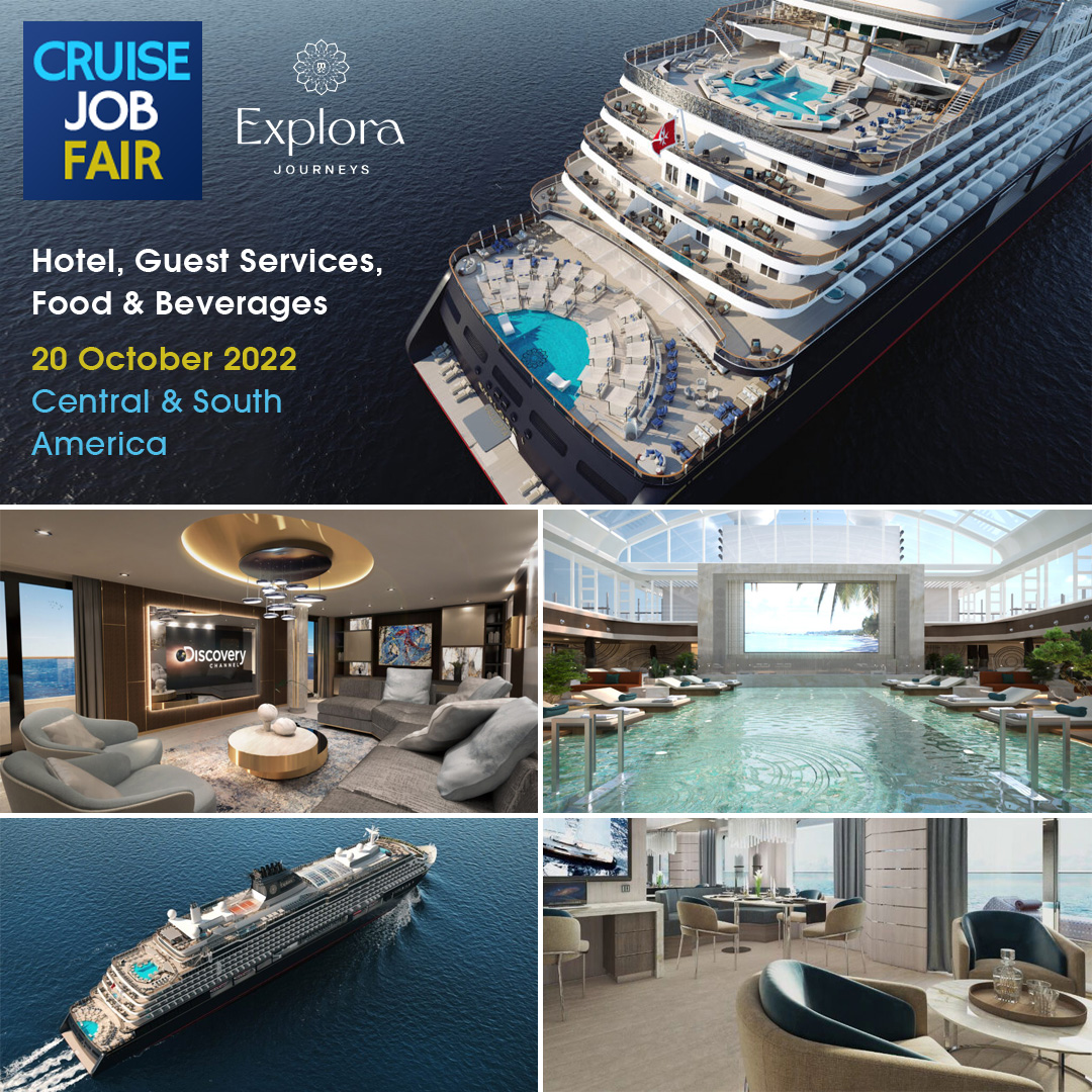 Explora Journeys are looking for Hotel, Food &amp; Beverage, and Guest Services candidates from Central &amp; South America with previous experience.

Virtual Career Fair - Explora Journeys
Thursday, 20 October 2022
online

virtual.cruisejobfair.com/events/51/virt…
Sign up now!

#cruisejobfair