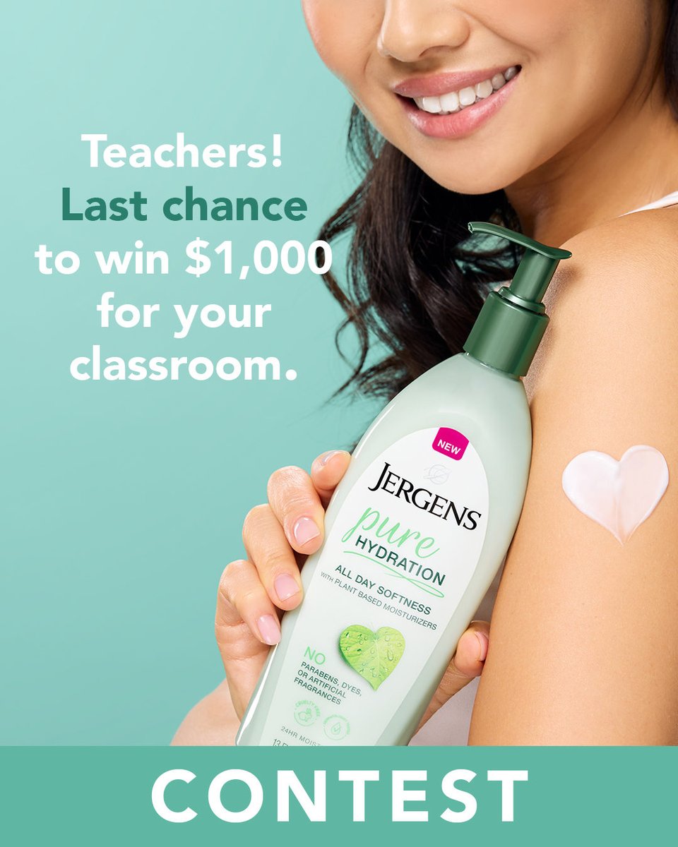 Teachers, the ⏰ is ticking – don’t forget 
to enter our Pure Hydration contest! 

We’re rewarding 10 school teachers with a $1,000 grand prize + a full stock of Pure Hydration lotions for your classroom 📚