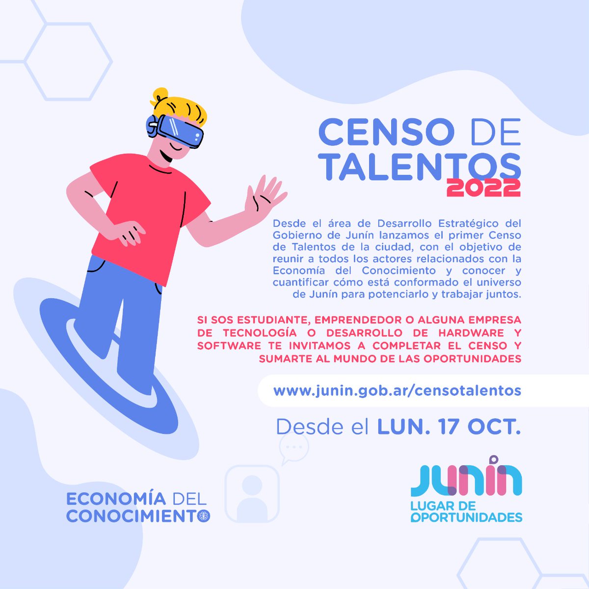 Te invitamos a sumarte al primer censo de talentos para conocer cómo está formado el universo de la Economía del Conocimiento en nuestra ciudad y así poder avanzar de forma conjunta.

Sumate 👇

junin.gob.ar/inscripcion/ce…