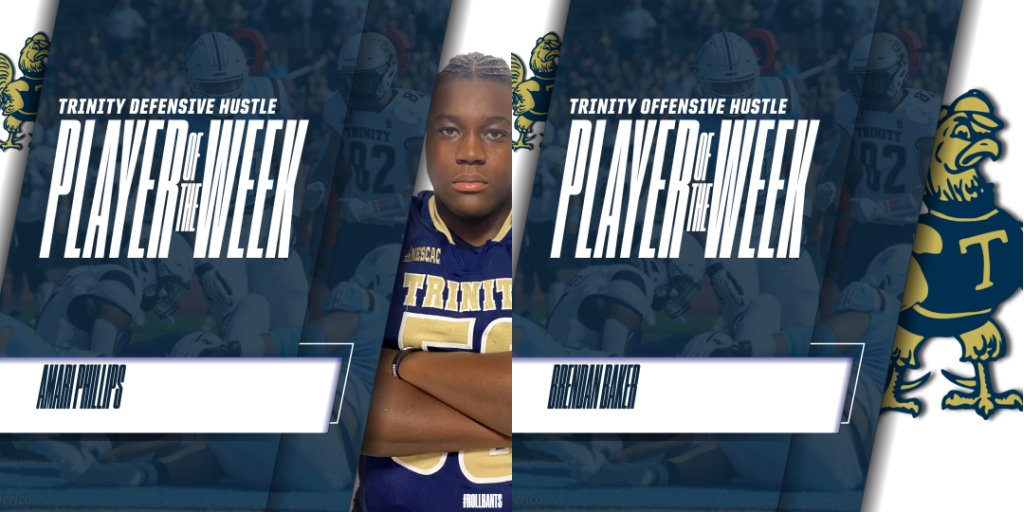 TrinCollFB's tweet photo. Players of the Week | Middlebury

Brian Casagrande (Daniel Hand, CT)
Spencer Fetter (Trinity Prep, FL)
Hampton Trout (Belmont, MA)
Amari Phillips (Hamden Hall, CT)
Brendan Baker (North Quincy, MA)

#trincoll #rollbants https://t.co/Qy5w3CpQXL