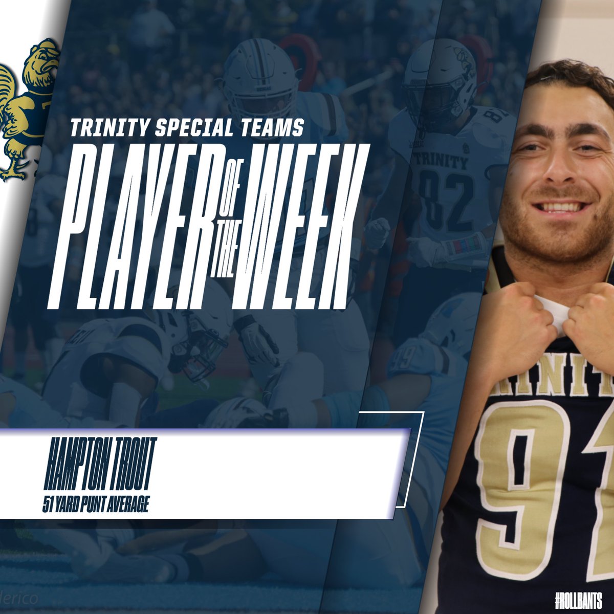 Players of the Week | Middlebury

Brian Casagrande (Daniel Hand, CT)
Spencer Fetter (Trinity Prep, FL)
Hampton Trout (Belmont, MA)
Amari Phillips (Hamden Hall, CT)
Brendan Baker (North Quincy, MA)

#trincoll #rollbants