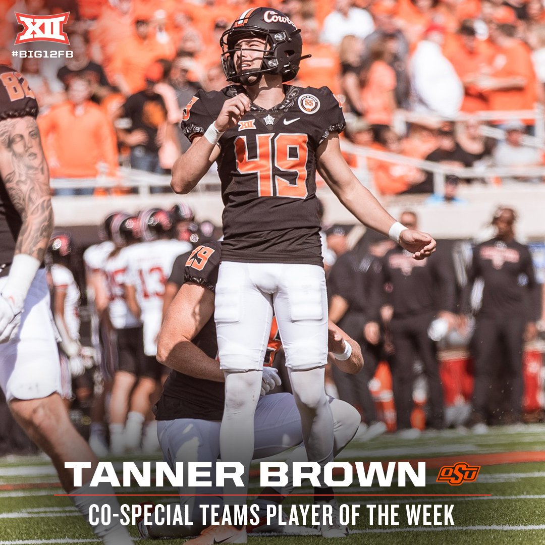 🏈 #Big12FB Co-Special Teams Player of the Week 🏈

Tanner Brown, <a href="/CowboyFB/">OSU Cowboy Football</a>
 
📰 big12.us/3gdPExs