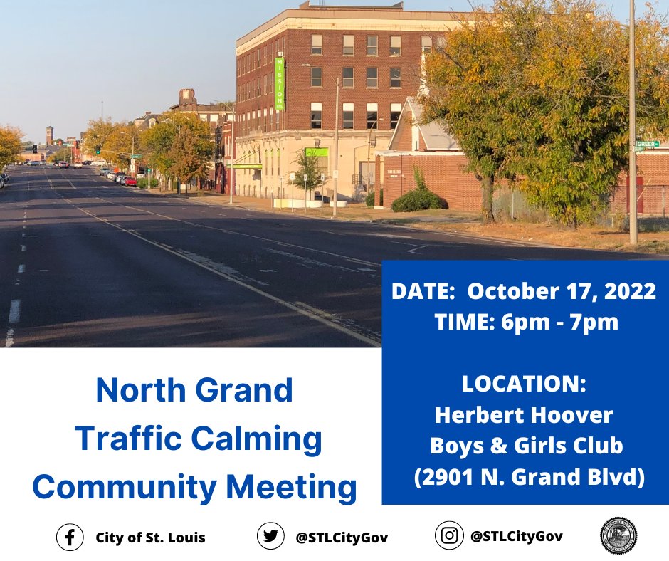 STLCityGov's tweet photo. TONIGHT, 6:00pm: @saintlouismayor, @StlStreets, @SLMPD and BPS will meet with community members at Herbert Hoover @bgcstl to discuss how St. Louis can improve our streets for everyone no matter how they get around - biking, walking, public transit, or driving. https://t.co/eXtkrDGvID