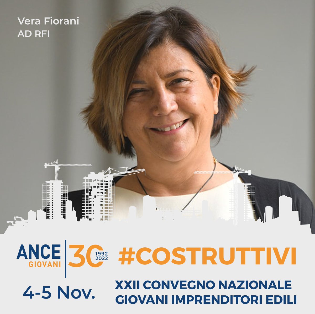 Vera Fiorani, Amministratrice Delegata RFI, sarà con noi a #Costruttivi il 4 e 5 novembre.
Vi aspettiamo a Positano!

Per info: giovani@ance.it

#ancegiovani #ance #positano #savethedate #rfi #verafiorani