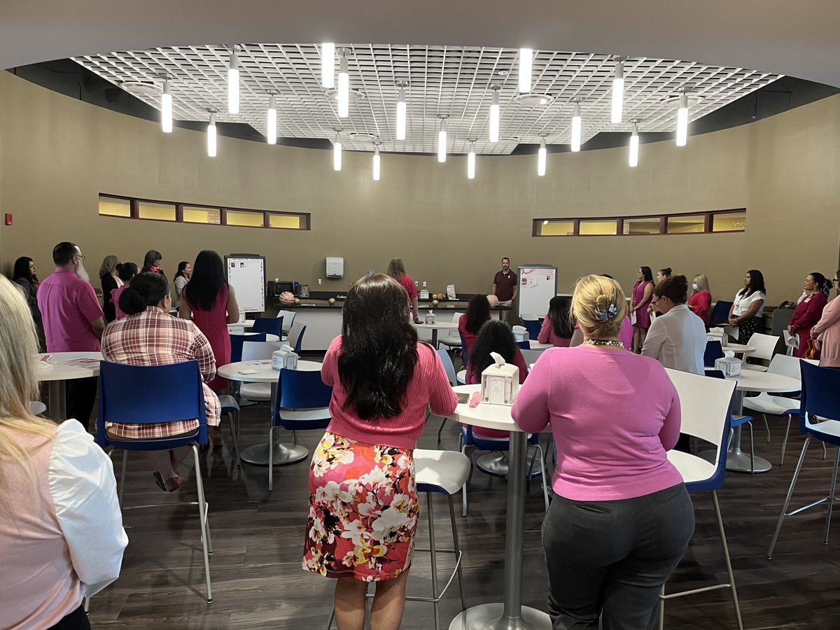 RegionOneESC's tweet photo. This morning, Region One ESC employees came together in support of breast cancer awareness. Staff showed their support for loved ones and women fighting cancer by sharing words of strength and courage.
#RegionOneESC #BreastCancerAwareness #StrongerTogether https://t.co/VL3scuvrWe