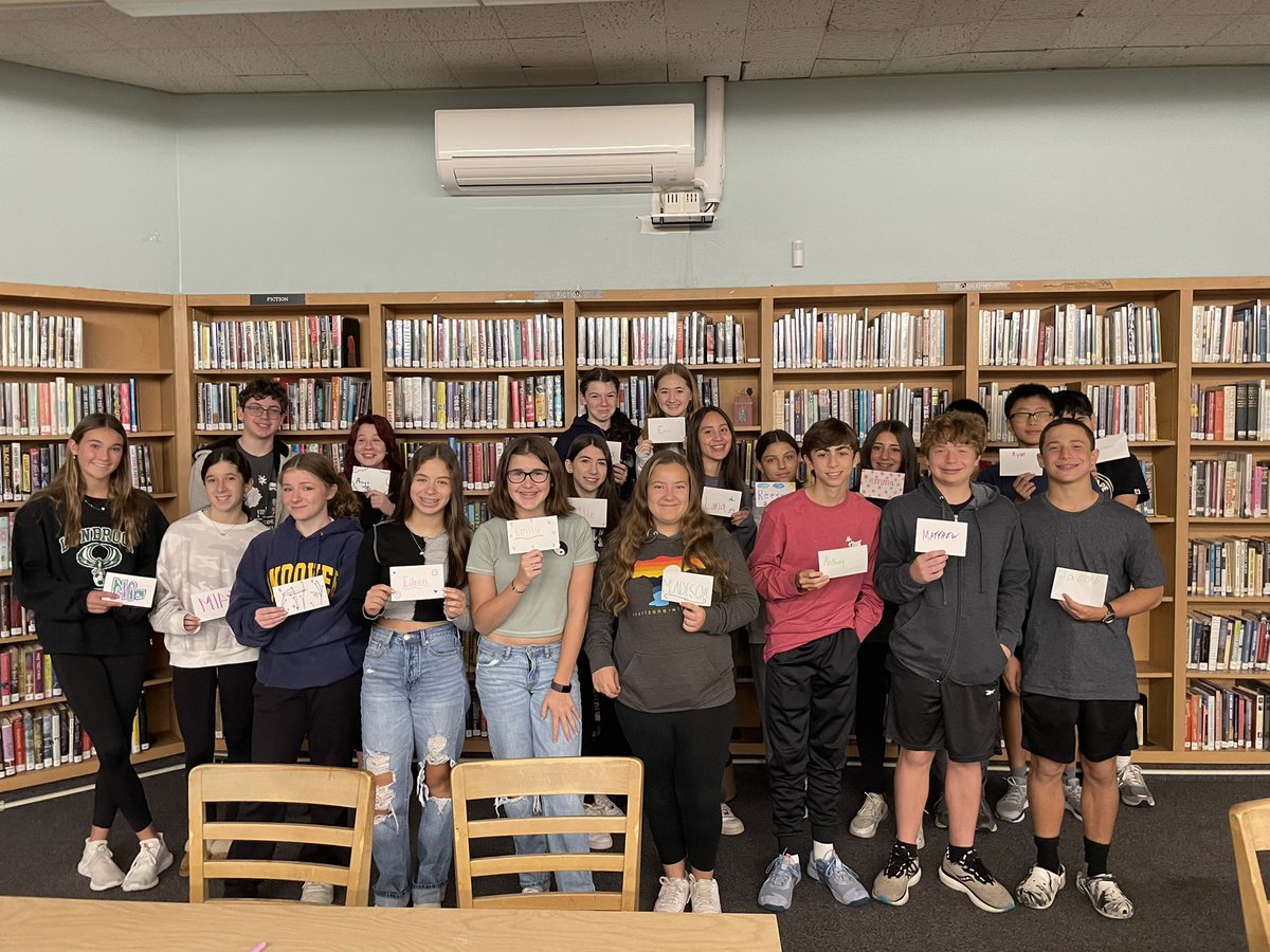 WantaghHSLib's tweet photo. 9th graders in Mrs.Zarella and Mrs. Loperas classes came down for Library orientation. We did a cool activity learning about their names and why they are important! #wearewantagh #warriorscare #namesareimportant https://t.co/DaxygZCxfx