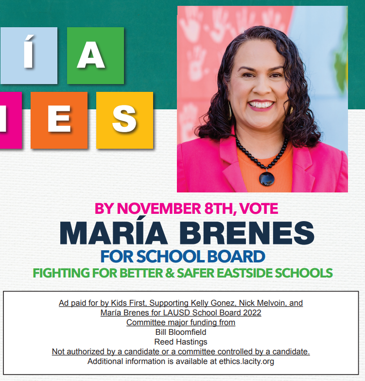 dsa_losangeles's tweet photo. Of the $5.9 million raised so far in this race so far, $4.4 million has been for for Maria Brenes.

She's received major donations from billionaires like Netflix CEO Reed Hastings and real-estate mogul and charter school advocate Bill Bloomfield. https://t.co/cDIYUwgKT0