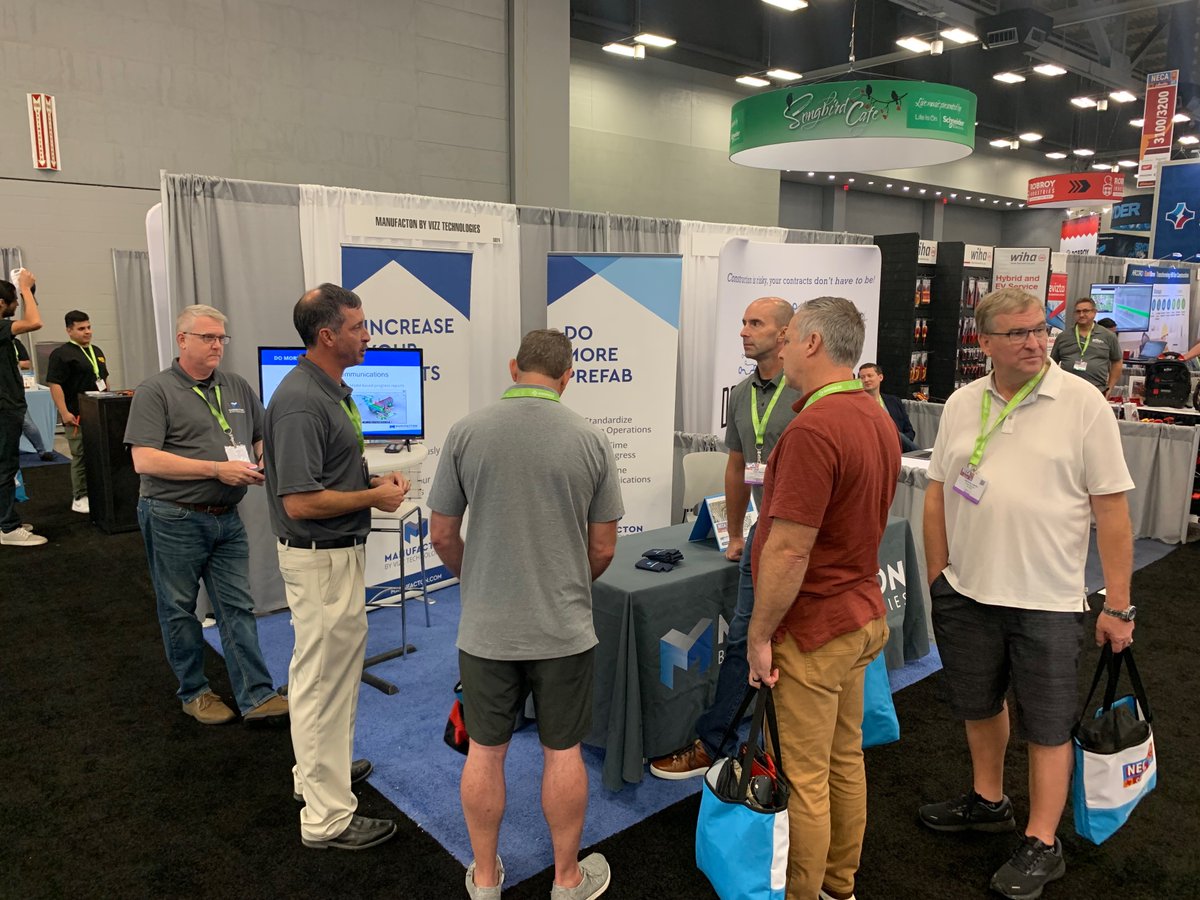 Manufacton's tweet photo. Happening now! Check out #Manufacton at Booth #3024 and find out how you can get the data you need to improve your prefab processes. #NECA2022 https://t.co/ELRUw7Loms