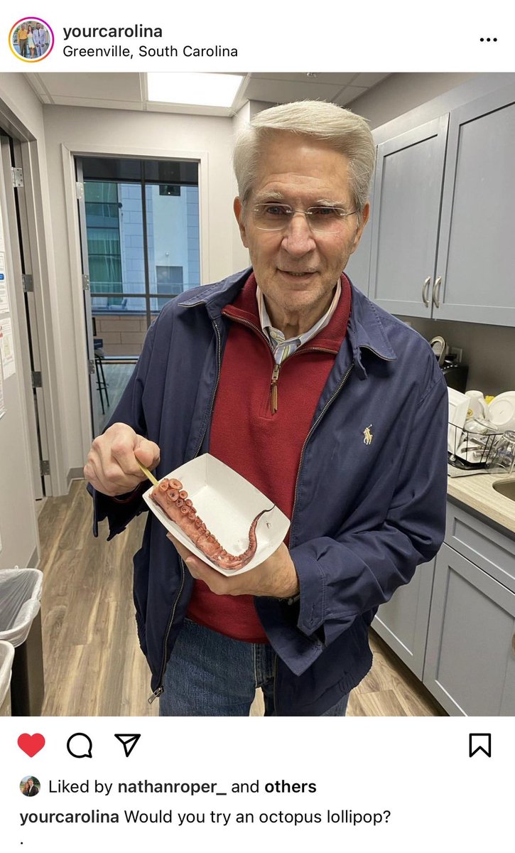 JeffRoper's tweet photo. #jackroper @WSPA7 #yourcarolina #octopus #octopusicle would you eat this? Does it need a condiment? My dad on his #tvtalkshow #food #heb #chefscott https://t.co/yjOVDBJeJP