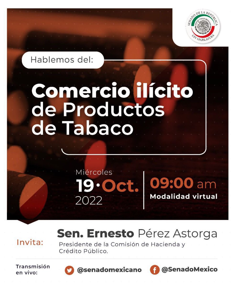 PerezAstorgaE's tweet photo. Atender de manera integral el tema del control del tabaco es necesario, por ello, les hago una cordial invitación a seguir la transmisión del foro: “Comercio ilícito de Productos de Tabaco”, que estaremos dialogando en conjunto con el @inspmx. 
🗓️19 octubre 
⌚️9:00 hrs https://t.co/QZsEyFezTL