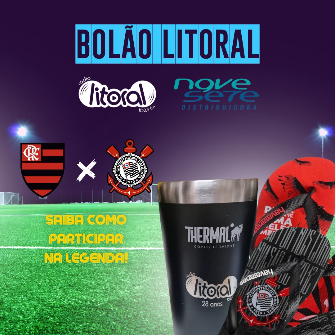 LitoralFM's tweet photo. Quem será ganhador da COPA DO BRASIL? 🥶 ⚽️ A Litoral tem um presente especial para quem adivinhar o campeão😜 Manda para o nosso Zap, 999463013, quem você acha que conquista a taça; os que acertarem vão concorrer em um sorteio a um copo térmico e chinelos, ou do Fla ou do Timão! https://t.co/bJuZSY0kKV