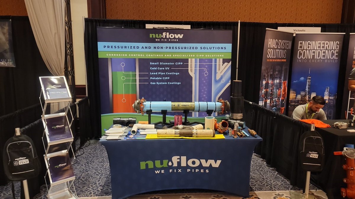 All set up at the Mechanical Service Contractors of America (MSCA) #MSCA22. Ready to discus client and piping options. Come chat with us at #NuFlow Technologies, Booth 40.

#WeFixPipes #CIPP #pipes #piperepair #pipelining #trenchless #trenchlesstechnology #nodig #MSCA #MCAA