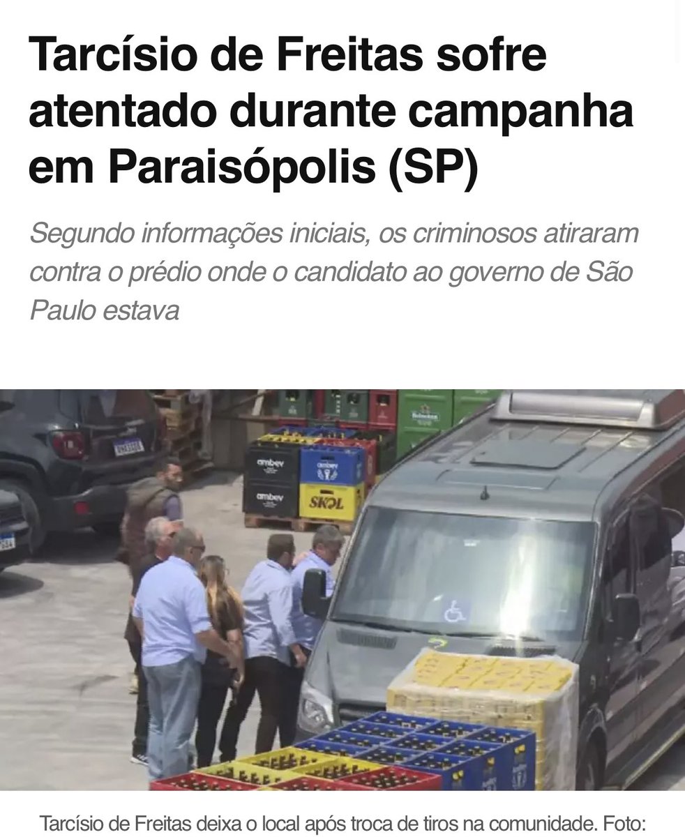 MarceloCarvFr's tweet photo. Eu pessoalmente falei com um importante membro da campanha de Tarcísio agora. Ele não estava lá, mas me garantiu que bandidos METERAM BALA NA VAN C ELE DENTRO. Portanto bala perdida coisa nenhuma. Ao que tudo indica trata-se mais uma tentativa de eliminar um candidato de direita. https://t.co/X2gnVpjiEu