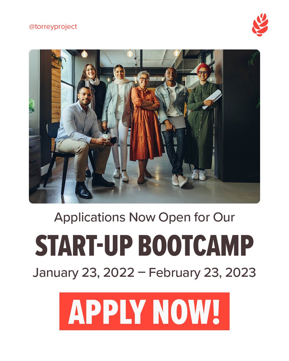 torreyproject's tweet photo. 📣 Did you know that applications are open for our Start-Up Bootcamp? Apply now to our 5-week LIVE online program designed for established start-ups in North America.

🔗 Apply Here https://t.co/2J54yIjdw5
•⁠
#stakeholdercapitalism #startup #business #entrepreneurship https://t.co/WiZe1NK7qt