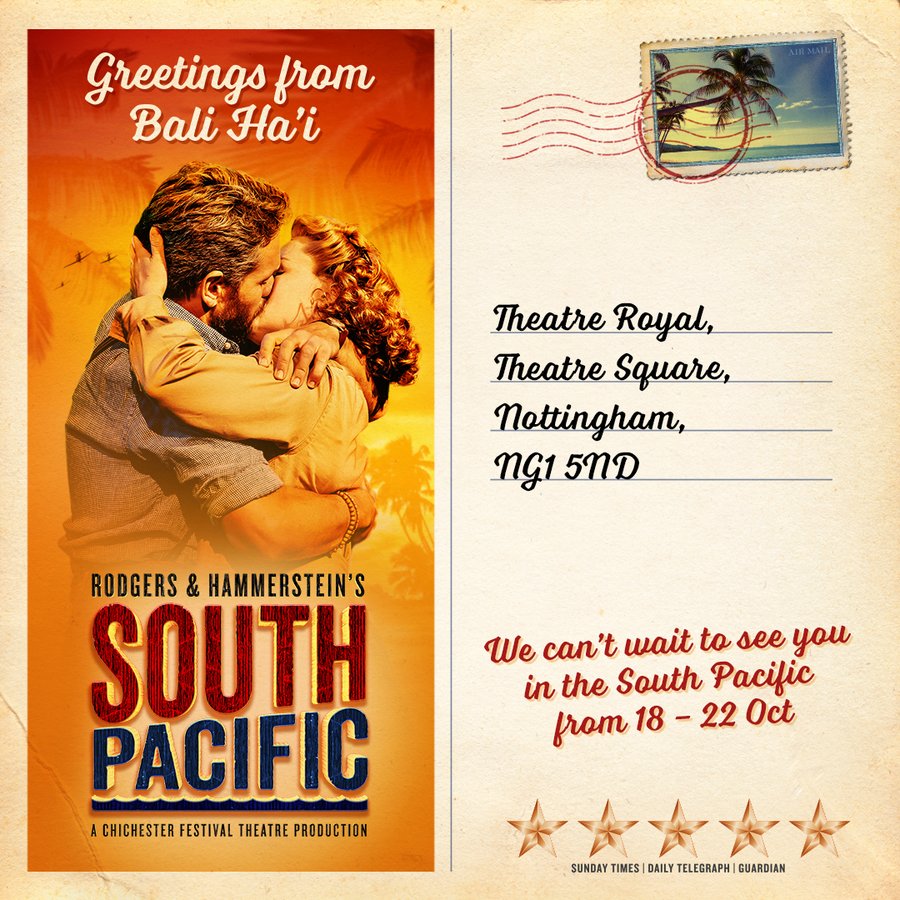 RoyalNottingham's tweet photo. As we get ready to fall in love with the 'glorious' five star production of @southpacshow this week, here's a reminder of your #AccessPerformances for the show.

#AudioDescribed &amp; #SLIP 
Thursday 20 October 7.30pm

🎟️ https://t.co/1rBJjZAWuy https://t.co/6eHCoQkemM