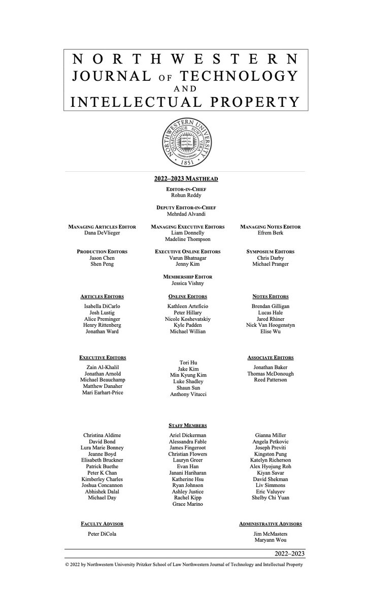 JTIP is excited to welcome 34 new Staff Members from the Class of 2024. Our members bring a wide range of experiences and diverse perspectives to the Journal. Please join us in congratulating our newest members!