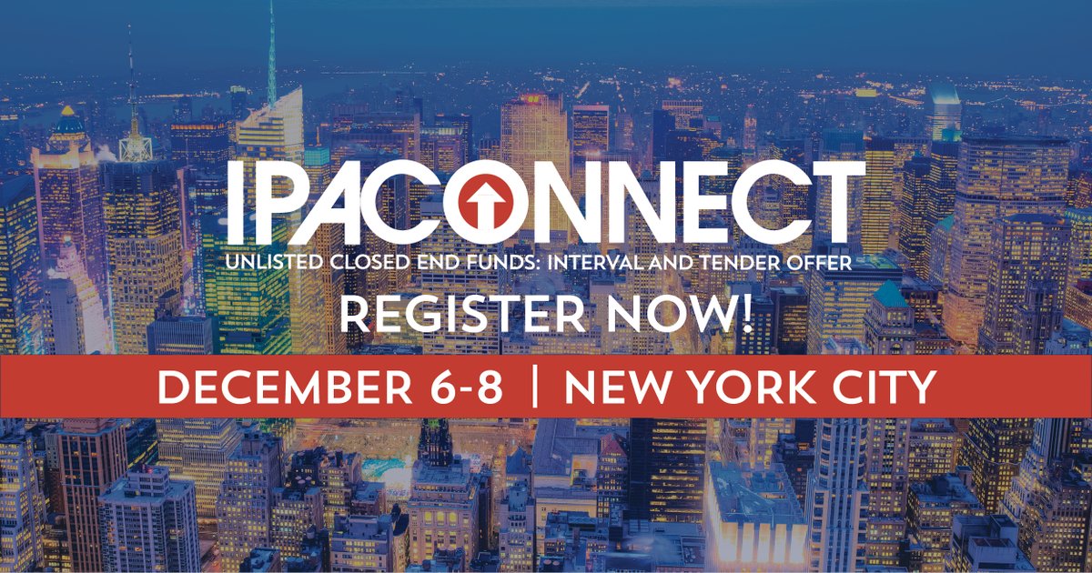 portfolioalts's tweet photo. Save the date! On December 6-8 in New York, NY, we are hosting #IPAConnect. Join us to learn how unlisted closed end funds (interval and tender offer) are structured and how they contribute to a well-diversified portfolio. Register here: https://t.co/gxMnSoY4bo https://t.co/bcCXD9sDaH