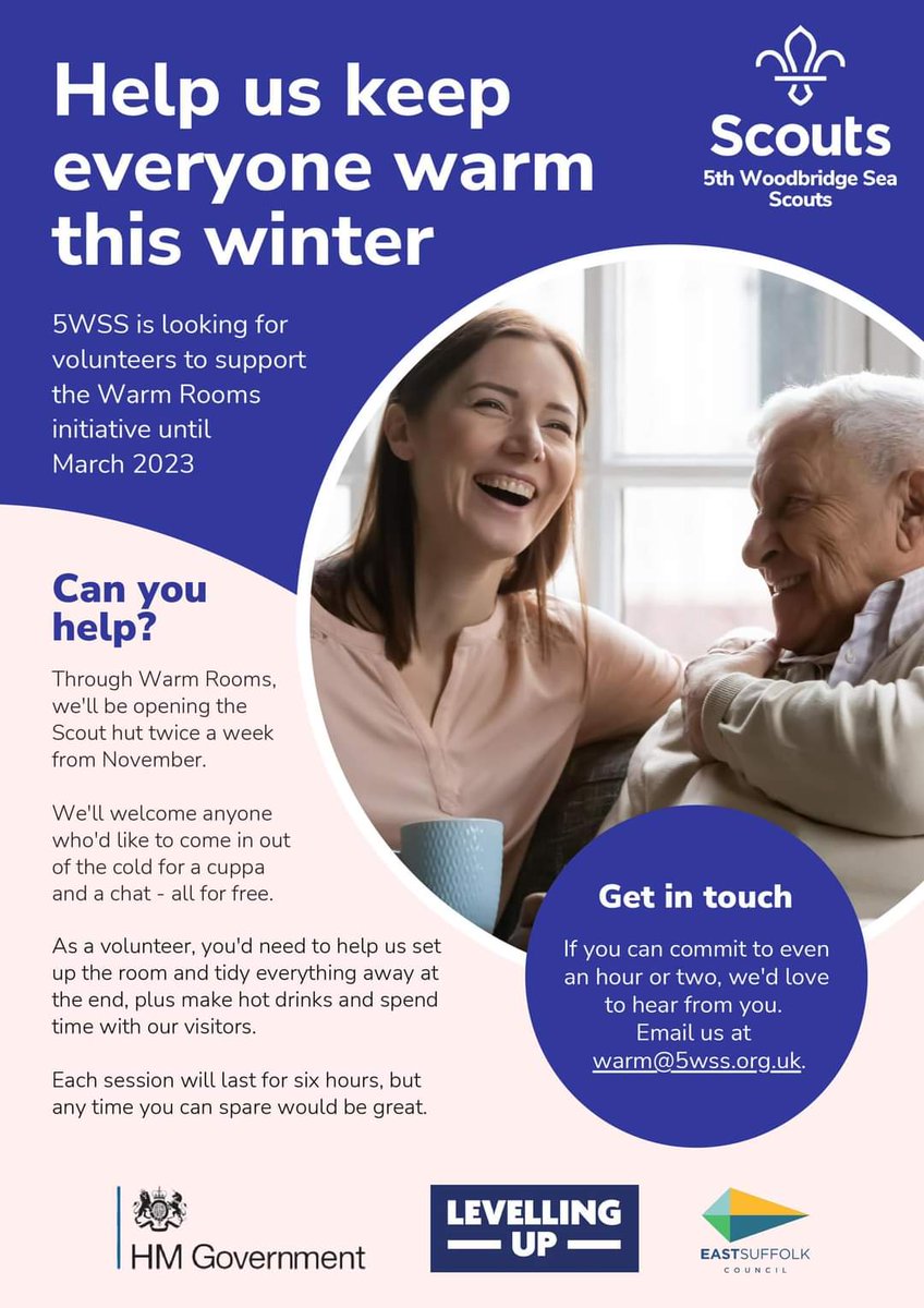 perryhilder's tweet photo. 5th Woodbridge Sea Scouts are hosting warm rooms Tuesday and Fridays over the winter. Do you have spare couple of hours or more to help? No need to commit weekly. Email; warm@5wss.org.uk https://t.co/q8gGzySp6E