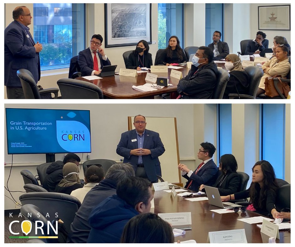 kscorn's tweet photo. Today @GregKrissek spoke with reps from 11 countries in the Indo-Pacific region on behalf of @AgBizKC The discussion centered around ag's need for efficient transportation infrastructure.  #kscorn #KSAgBiz #trade #infrstructure #globaltiesKC https://t.co/UeKwFQ8fVp