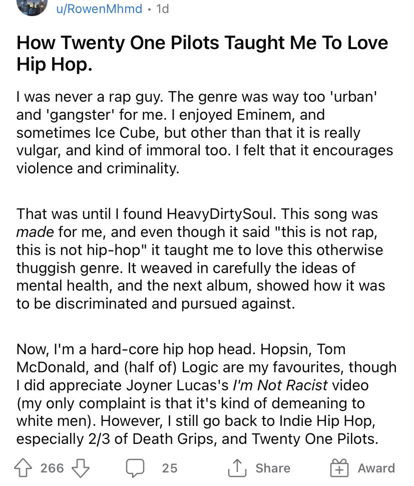 keatonmerrell's tweet photo. Twenty One Pilots fan goes full hip hop https://t.co/PuYyk6Lei6